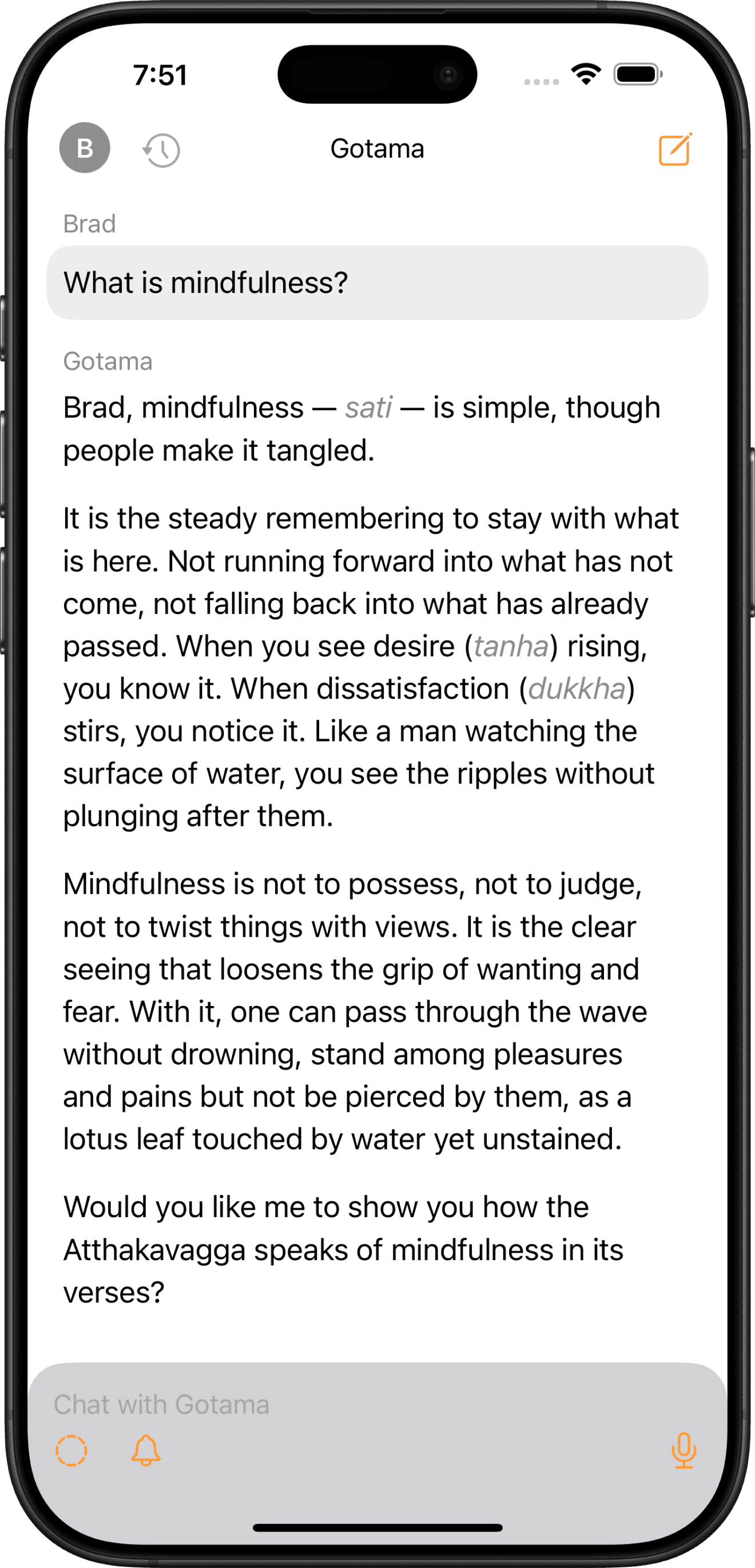 Gotama AI chat mockup